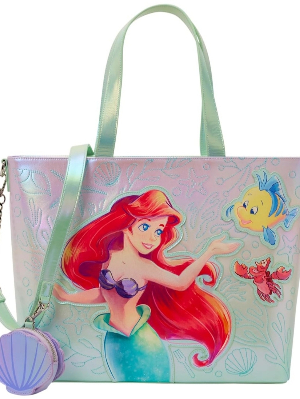 The Little Mermaid Ariel, Flounder, & Sebastian Tote Bag with Coin Bag
